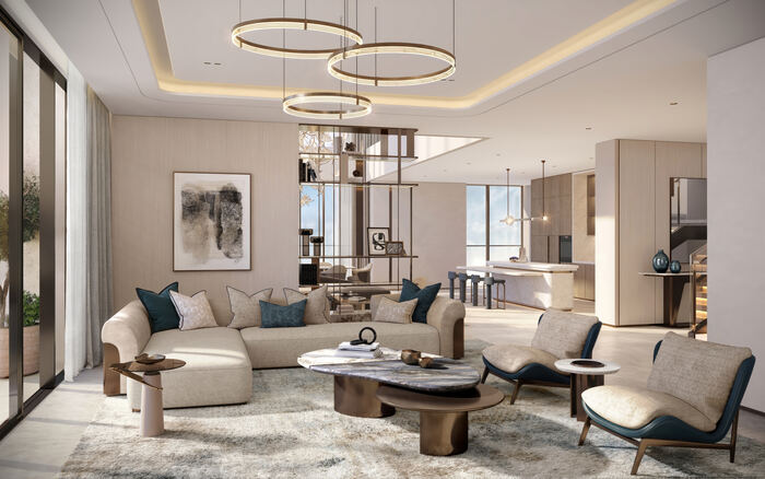Triple-Ring Pendants, Teal Accent Chairs — design inspiration, not a Crownstone project photo