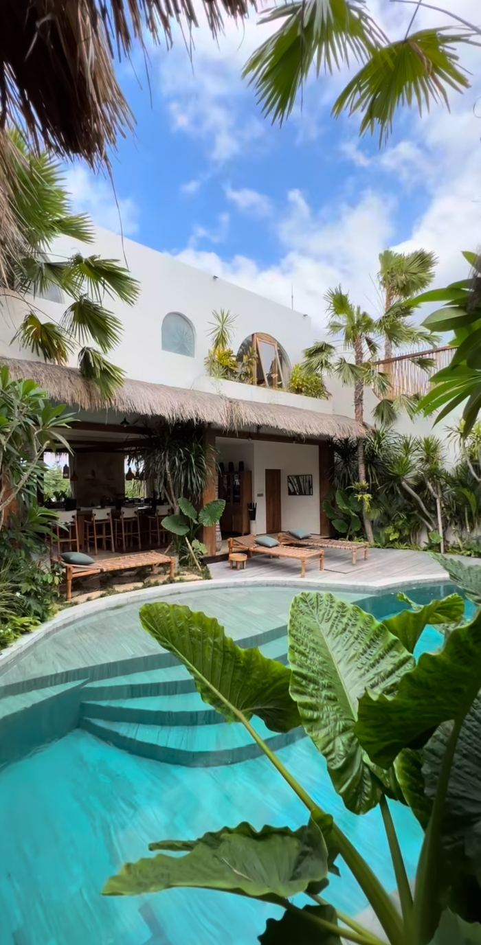 Pool Courtyard with Palms &mdash; completed Crownstone villa renovation, Dubai