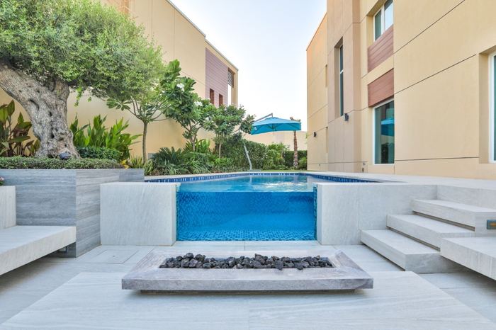 Pool, Fire Pit & Steps &mdash; completed Crownstone villa renovation, Dubai