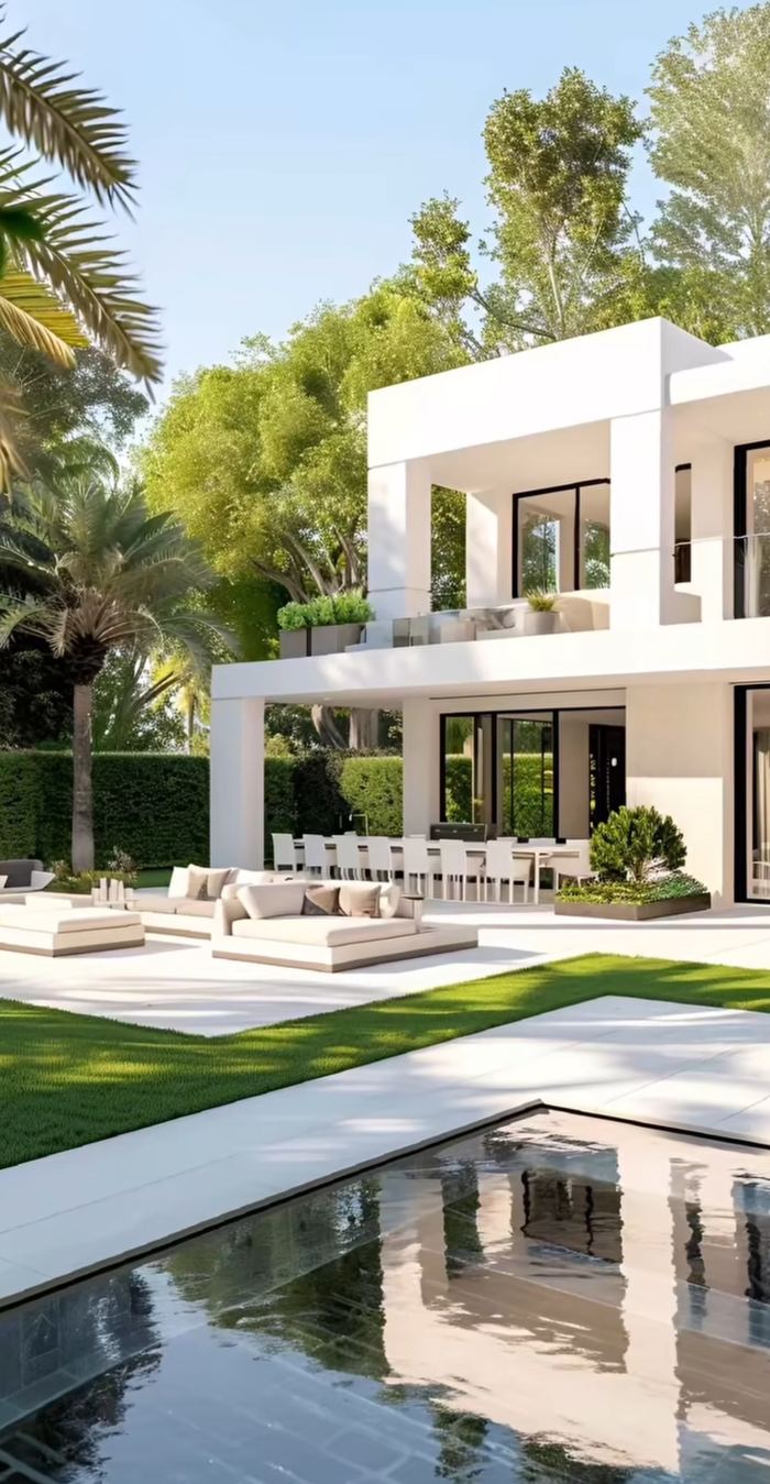 Pool Reflections at Dusk &mdash; completed Crownstone villa renovation, Dubai